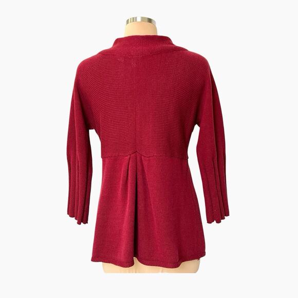 Emma James Red Cardigan Sweater Size Large One Button Front Snap Pleated Sleeves - Picture 2 of 8